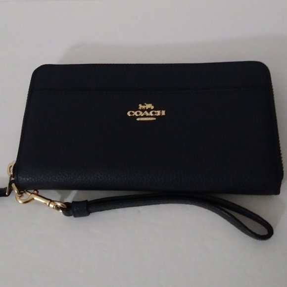 Coach Navy Blue Leather Zip Around Wristlet - Picture 7 of 14